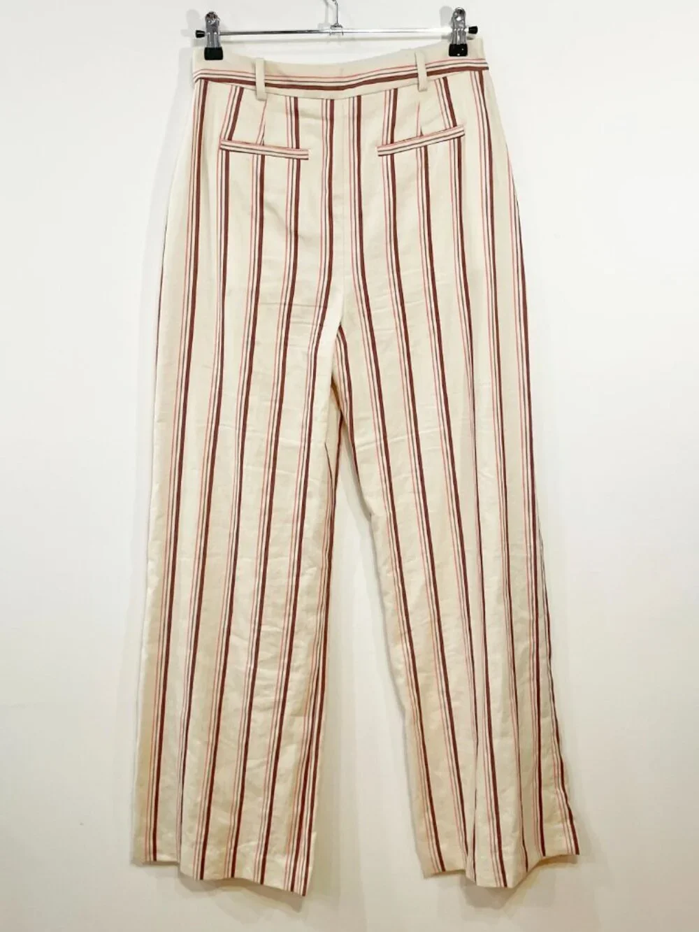 EUC Sezane Matheo Striped Linen Cotton Wide Leg Pant Ecru Brown 38, 6